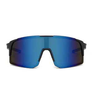 Sporty oversized outdoor sunglasses with blue mirrored lens and UV protection