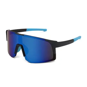 Blue mirrored outdoor sports sunglasses with anti-UV windproof lenses for cycling and hiking