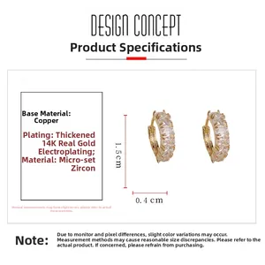 Detailed size and material info for small gold-plated zircon hoop earrings