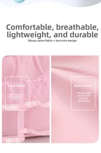 Detailed close-up view of pink children's ballet dance bag showing lace and nylon fabrics