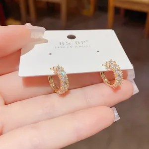 Exquisite sparkling zirconia small hoop earrings for women shown on a white display card