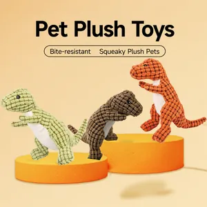 Interactive squeaky plush dinosaur dog toy set for pet teething and molar cleaning