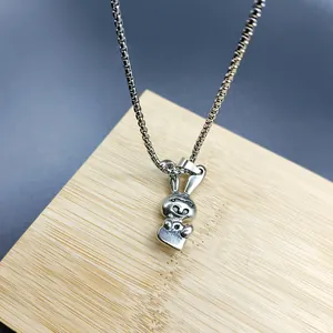 Vintage stainless steel hip hop necklace with cute rabbit pendant for men and women