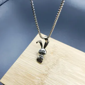 Hip-hop style stainless steel necklace featuring a stylized rabbit pendant on a box chain