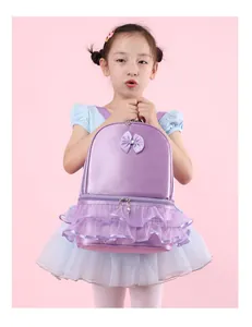 Eleganter lila Ballett-Rucksack für Mädchen mit süßer Schleife und Rüschen-Spitze