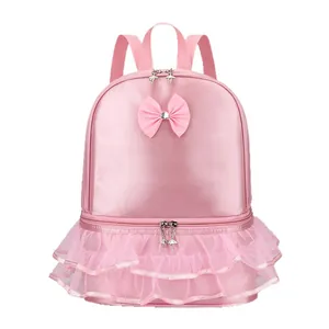 Rosa Ballett-Rucksack für Mädchen mit eleganten Spitzenlagen und Schleifenakzent