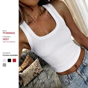 Women's Y2K Ribbed Tank Top Slim Fit Sleeveless U-Neck Top Sexy Summer Basic Solid Color Polyester Elastane Vest For Women