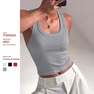 Stylish Y2K grey ribbed tank top for women, sleeveless summer crop top vest streetwear