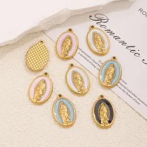 Stainless steel 18K gold plated Virgin Mary oval pendants for jewelry making