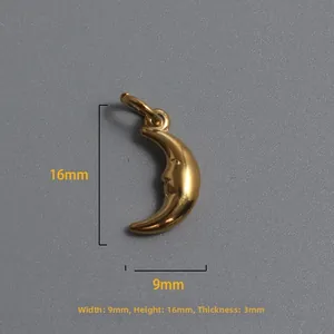18k gold plated stainless steel crescent moon pendant with face engraving details
