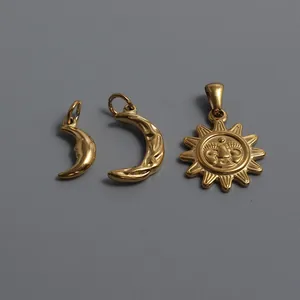 Celestial sun and moon gold-plated stainless steel pendants for DIY jewelry making