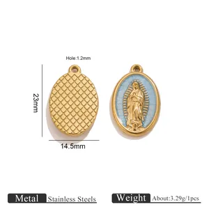Detailed specifications for Our Lady of Guadalupe stainless steel oval charm pendant
