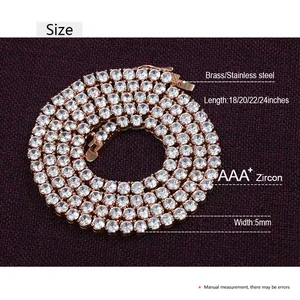 Detail einer 5mm AAA+ Zirkonia Tennis-Halskette aus Messing oder Edelstahl Finish