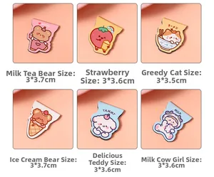 Detailed view of six cute cartoon magnetic bookmarks with various size specifications