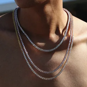 Klassische mehrlagige 3mm Zirkonia Tennis Halsketten in Gold und Silber für Herren und Damen