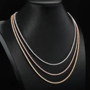 Professionelles Set aus 3mm Tennis-Halsketten in Silber, Gold und Roségold-Finish