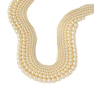 Elegant multi-strand pearl collar necklace with multiple rows of glossy white pearls.