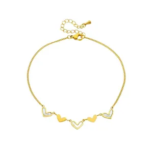 Minimalist gold titanium steel anklet featuring five elegant heart-shaped charms