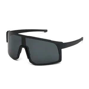 Black oversized shield sports sunglasses with UV protection for cycling and hiking