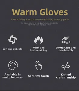 Detailed features of warm winter knitted gloves including fleece lining and touch screen