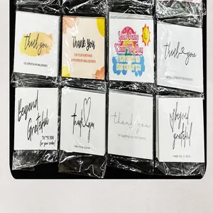 Assorted English thank you cards in diverse artistic fonts and minimalist designs.