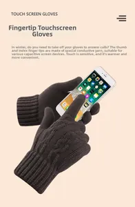 Close-up of brown touchscreen knitted gloves demonstrating smartphone usage sensitivity