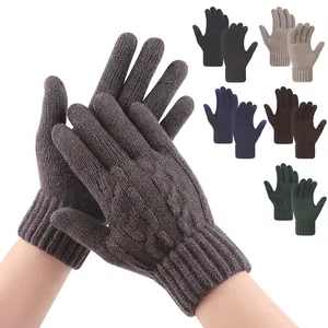 Unisex Winter Touch Screen Gloves Acrylic Knitted Fleece Lined Warm Thick Windproof Jacquard Outdoor Cold Weather Gloves