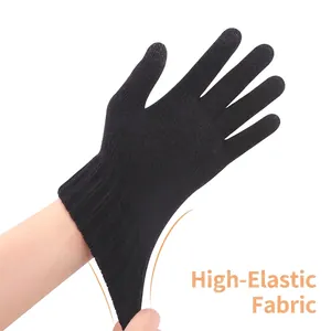 High-elasticity black knitted touch screen warm gloves with windproof thickened material