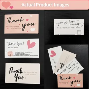Elegant pink and cream small business thank you cards with delicate heart patterns