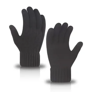 Classic black winter knitted gloves with touch screen compatible fingertips for men and women