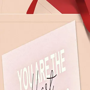 Close-up detail of a premium copperplate paper thank you card featuring the text YOU ARE THE best