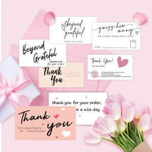 Various elegant English thank you cards for small business and wedding gift packaging.
