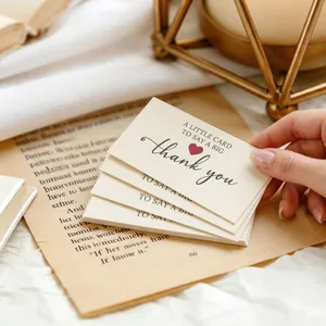 Detailed view of stacked premium cream thank you cards on vintage paper background