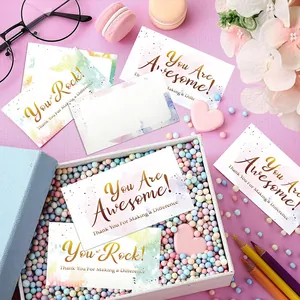 Detail view of watercolor thank you cards with You Are Awesome text in English.