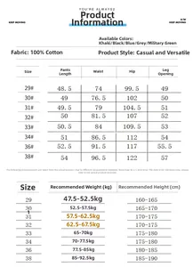Detaillierte Größentabelle für Herren Vintage Cargo-Shorts aus Baumwolle mit Maßangaben