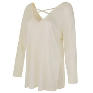 Haut de Yoga Respirant Femmes Manches Longues Col en V Dos Croisé Ample Fitness Course Chemise de Sport Séchage Rapide Vêtements d'Entraînement