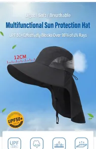 Men's outdoor sun protection hat with wide brim and neck flap for summer fishing