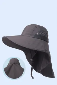 Wide brim outdoor fishing hat with neck flap protection and UPF50+ UV sun protection