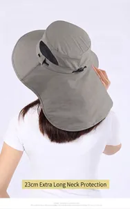 Back view of grey outdoor sun hat showing the extra-long 23cm neck protection flap