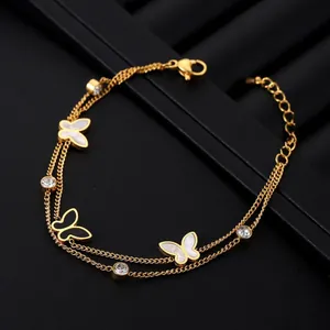 Detailed macro view of 18K gold-plated double-layer butterfly bracelet for women