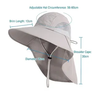 Men's UV protection sun hat with neck flap and adjustable brim for outdoor fishing