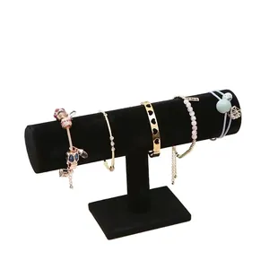 Présentoir à bracelets en velours noir en forme de T pour comptoir de bijouterie