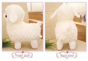 Side and back views of a fluffy white sheep plush toy for girls gift