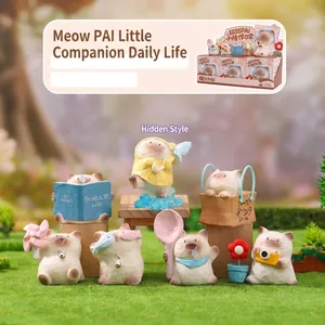 Detailed display of six cute cat-themed blind box figurines in a miniature park setting