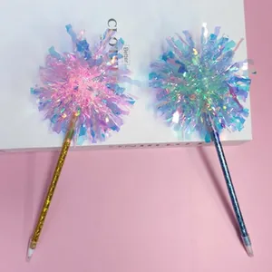 Penne decorative creative con pompon iridescenti e fusti glitterati, set da 2 pezzi.