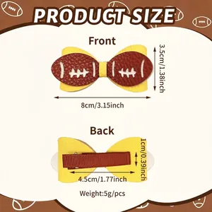 Guide des tailles détaillé pour pince à cheveux football avec vues avant et arrière.