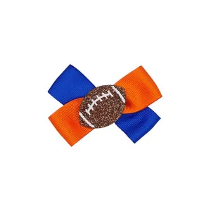 Blau-orange Schleife Haarklammer mit einem glitzernden Football-Element für Kinder