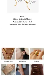 Spécifications de bijoux en acier inoxydable 316L plaqué or 18K PVD avec nacre