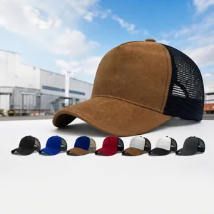 Unisex Suede Trucker Hat Breathable Mesh Baseball Cap For Men Women Adjustable Sun Shade Outdoor Patchwork Casual Plain Dad Hat