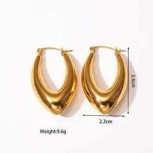 Detailed size view of thick gold U-shaped hollow hoop earrings in titanium steel